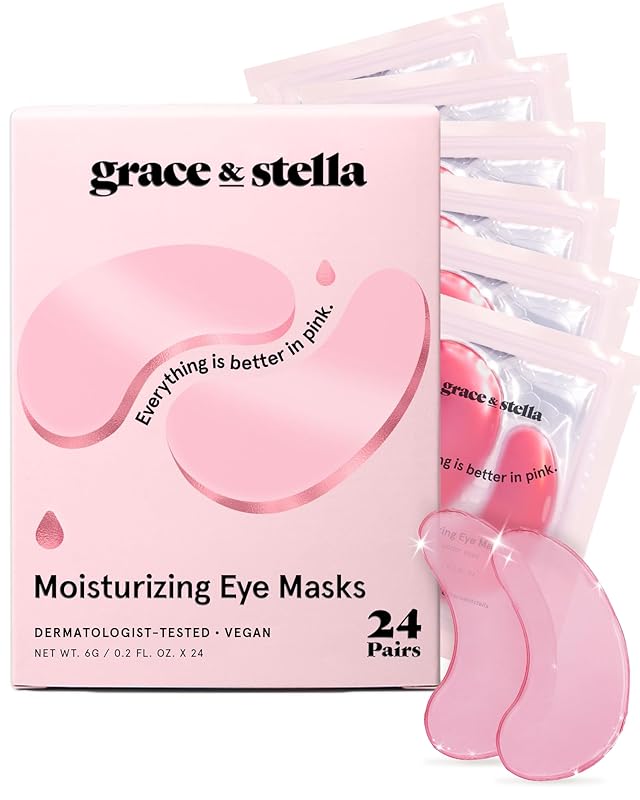 grace & stella Award Winning Under Eye Mask - Reduce Dark Circles, Puffy Eyes, Undereye Bags, Wrinkles - Gel Under Eye Patches - Gifts for Girlfriend - Vegan Cruelty-Free Self Care (48 Pairs, Pink)