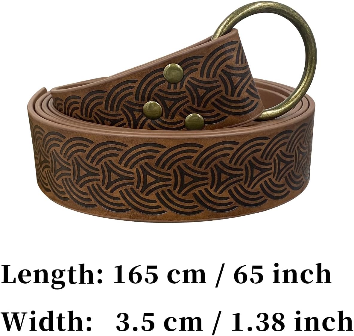 HiiFeuer Medieval Embossed PU Leather O-Ring Belt, Retro Renaissance Knight Belt