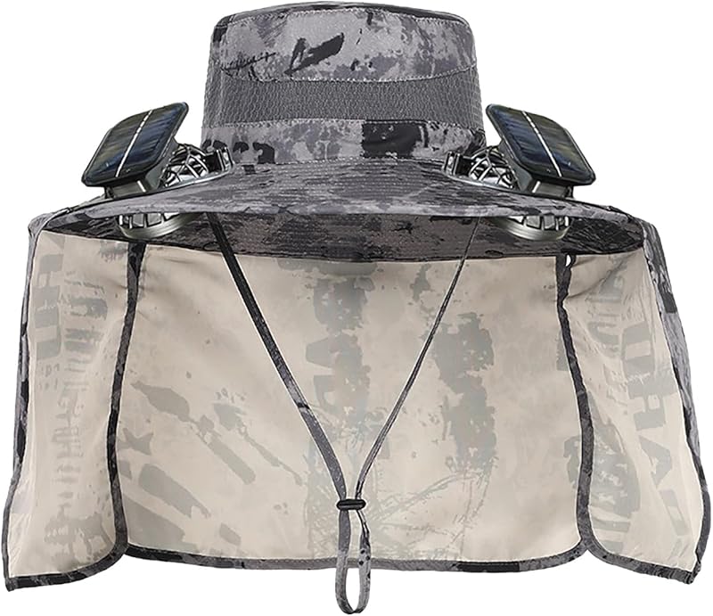 Outdoor Wide Brim Sun Hat with 2 Solar Fan - 2025 Sun Bucket Hat for Men Women, UPF 50+ Bucket Fishing Beach Hat Fan Built in