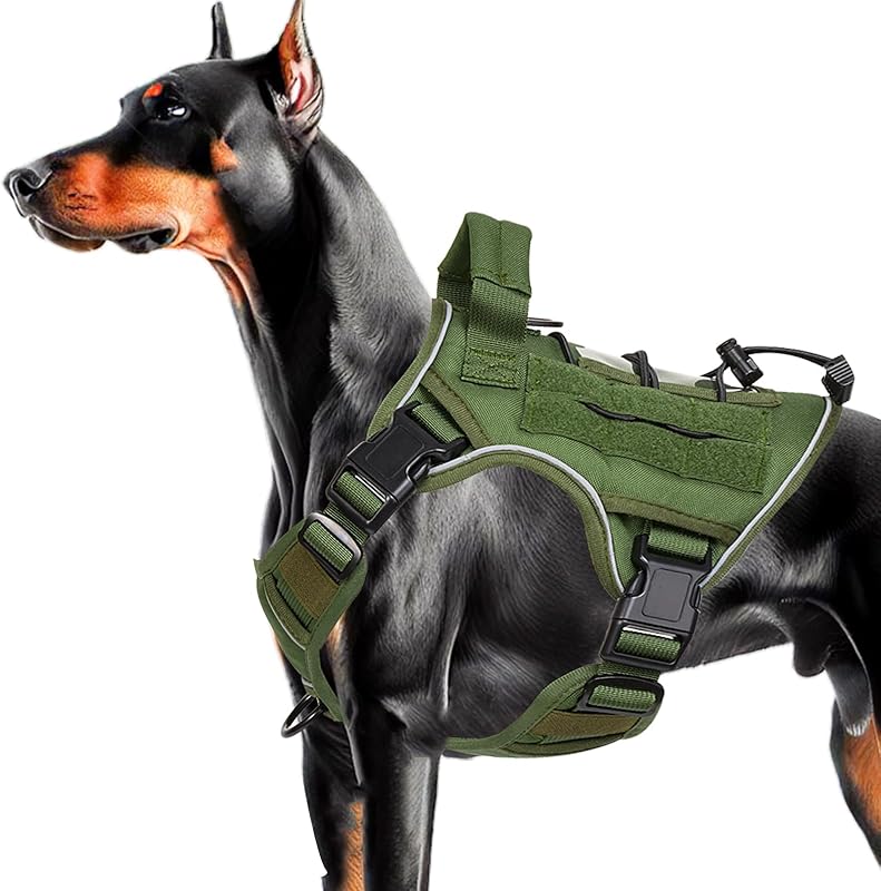 Heavy-Duty Tactical Dog Harness for Large Dogs, No Pull Adjustable Reflective Pet Vest with Molle System, K9 Military-Grade Control for Service Training, Outdoor & 10+ Breeds, Black, Medium