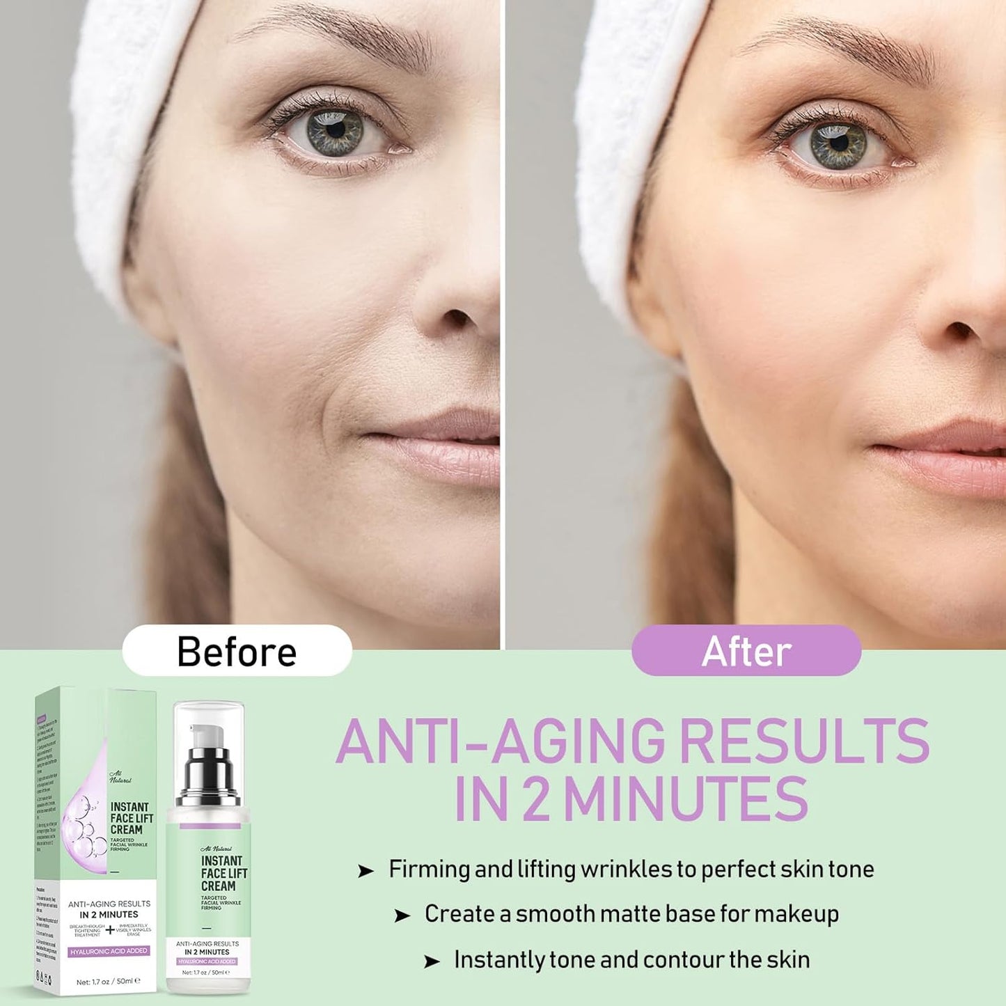 Instant Face Lift Cream,Skin Tighten And Lift Neck Cream for Women with Plant Extract, Neck, Eye Anti-aging Serum for Smoothing Fine Lines, Wrinkles and Firming Loose Sagging Skin-50ML