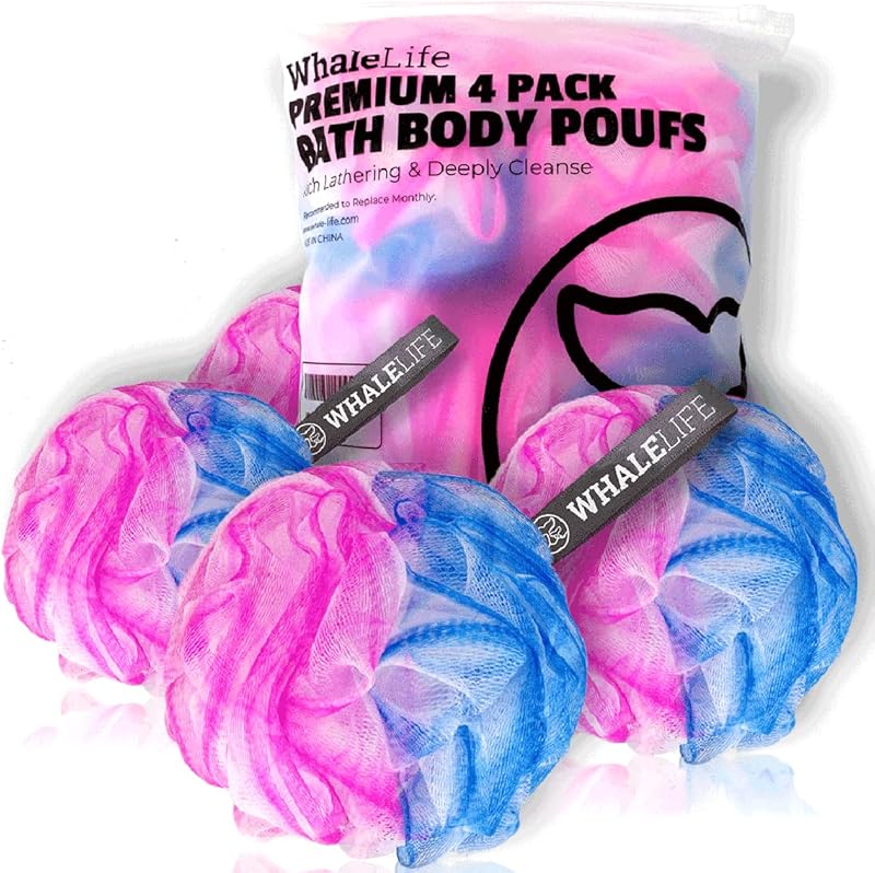 Loofah Sponge Bath Sponge for Women Men 4 Pack (Purple Brown Green Blue)