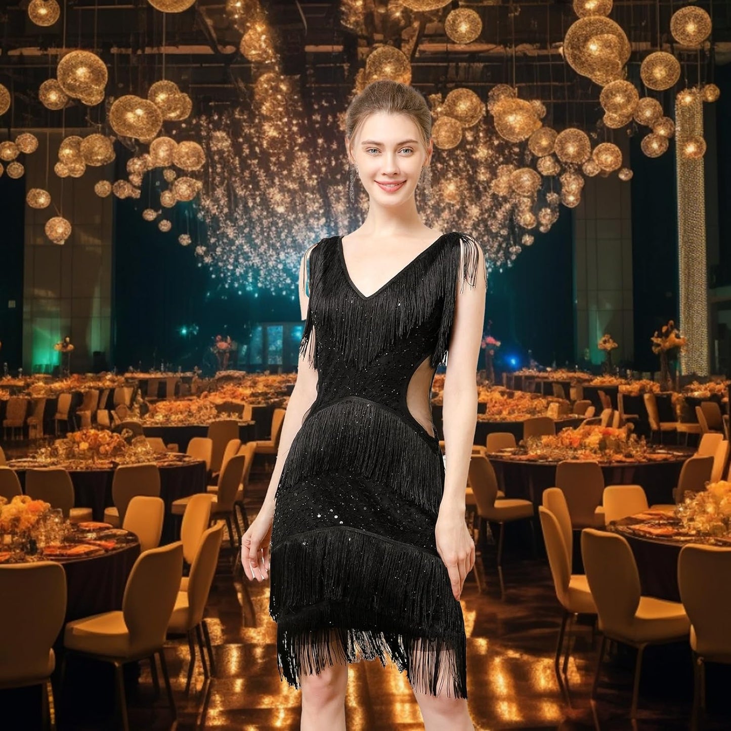 Flapper Dresses,1920s Dresses for Women, Gatsby Party Costume, Womens Cocktail Dresses, Sexy V-Neck Tassel Fun Dress