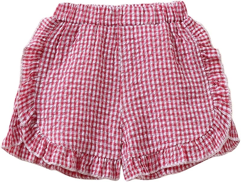 Toddler Baby Girl Ruffle Shorts Gingham Plaid/Solid Elastic Waist Shorts Pants Bottoms Casual Summer Outfit