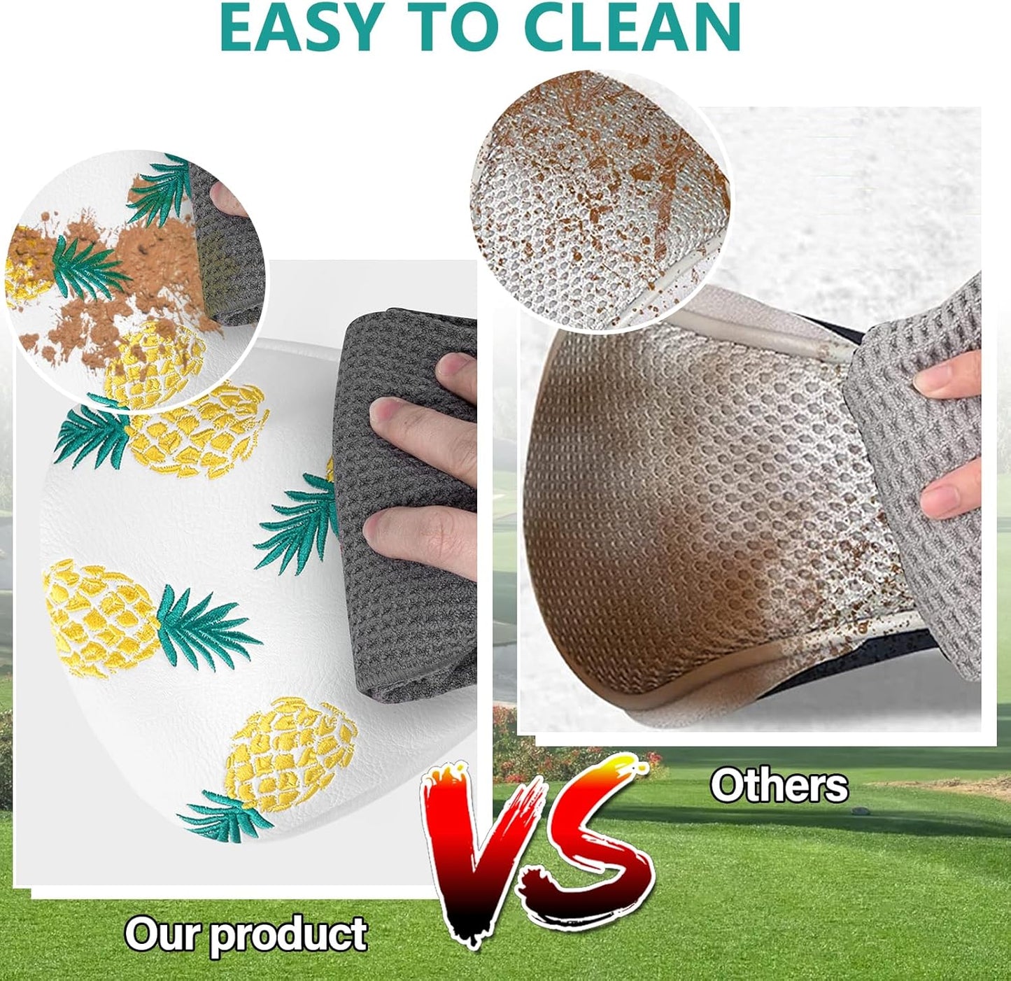 Golf Club Covers Pineapple Embroidery Driver Headcover Fariway Wood Headcover Hybrid Cover Leather Golf Head Cover for Most Brand