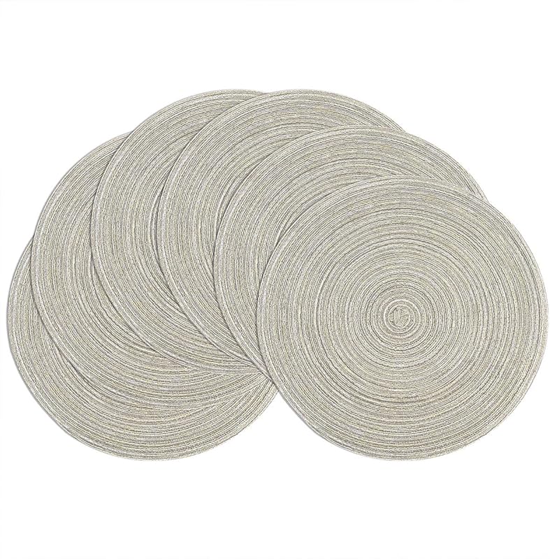 SHACOS Round Braided Placemats Set of 4 Round Table Mats for Dining Tables 15 inch Washable Kitchen Table Place Mats Indoor (Beige, 4)
