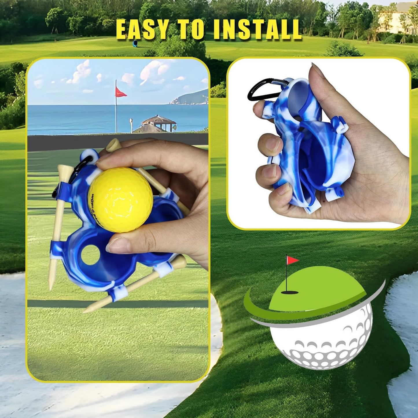 Golf Ball Tee Holder, Soft Silicone Golf Tee Rack for 3 Balls and 3 Tees, Golf Ball Holder with Clip for Bags, Essential Golf Ball Bag for Players
