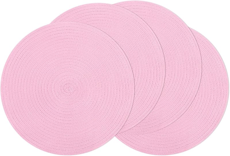 SHACOS Round Braided Placemats Set of 4 Round Table Mats for Dining Tables 15 inch Washable Kitchen Table Place Mats Indoor (Beige, 4)