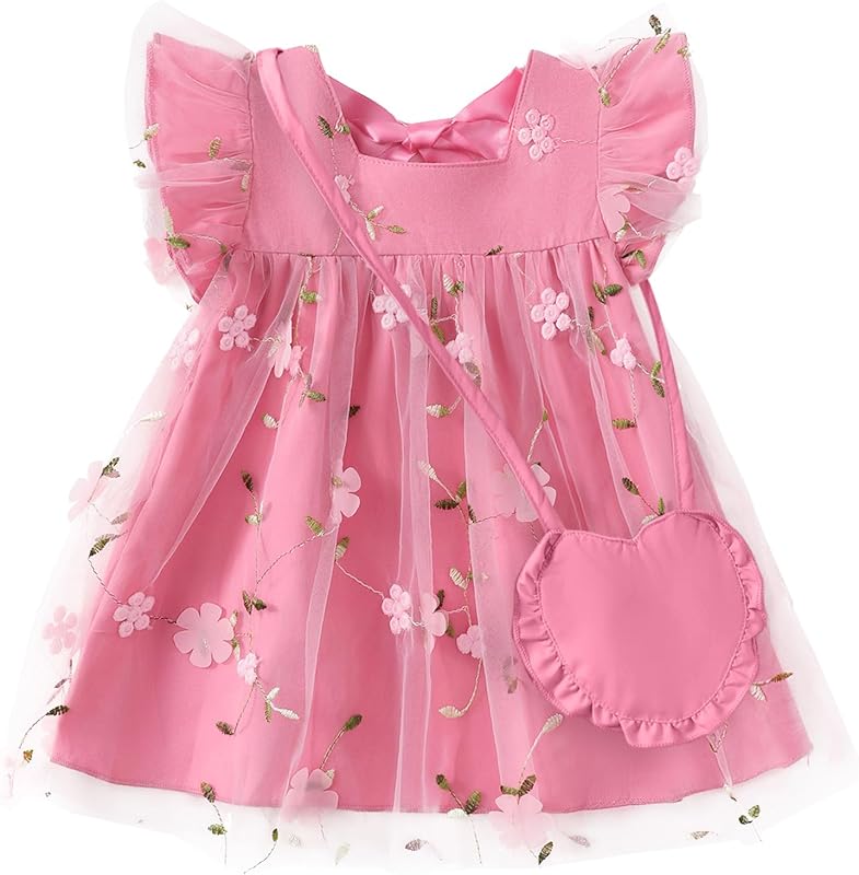 Kucnuzki Baby Girl Clothes Toddler Girls Summer Fairy Tulle Dress Ruffle Fly Sleeve Casual Sundress Cute Outfit for Kids