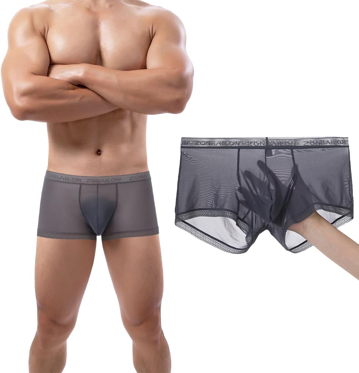 Men's Sexy Underwear Ice Silk Sheer Boxer Briefs See Through Mesh Ultra Thin Transparent Trunk