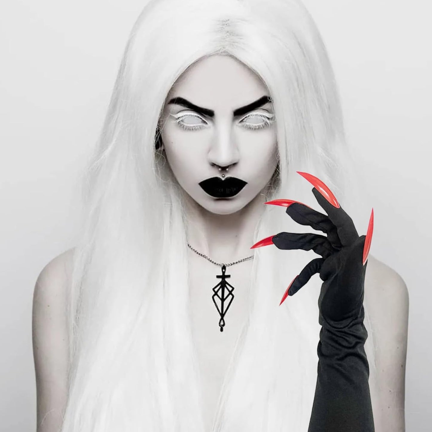 Red Long Nail Ghost Gloves - Witch Claw Gloves with Long Fingernails for Carnival Halloween Party Cosplay Costume Decoration Accessories