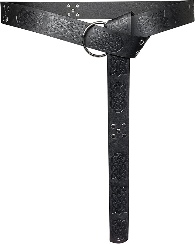 HiiFeuer Medieval Embossed PU Leather O-Ring Belt, Retro Renaissance Knight Belt