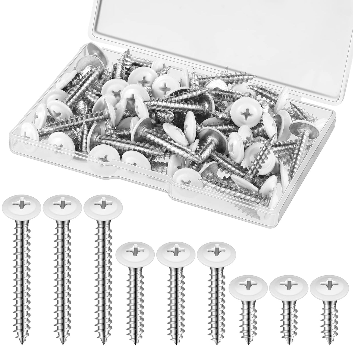 Demissle #8 White Screws Wood Sheet Metal Screw Thread Truss Head Fast Self Tapping White Pan Cabinet Wood Work for Wall Plates, 1/2 Inch, 3/4 Inch, 1 Inch(120 Pcs)