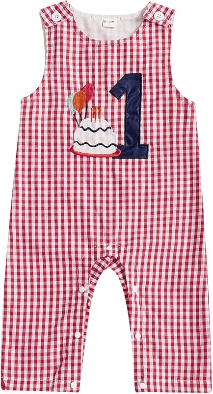 Baby Boy Birthday Outfit Sleeveless 1st Embroidery Birthday Romper Jumpsuit Cute One Piece Cake Smash Outfits