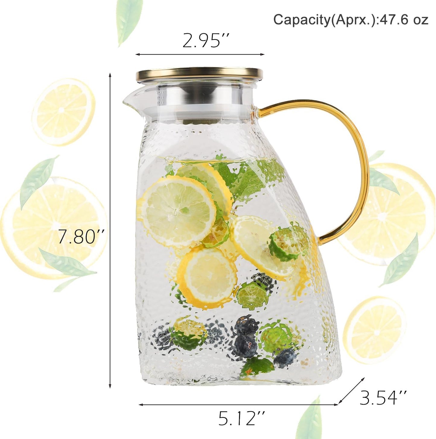 WHJY Fridge Door Glass Water Pitcher With Lid - 1.5 Liter/50oz With Handle for Ice Tea, Lemonade, Juice, Coffee, Milk