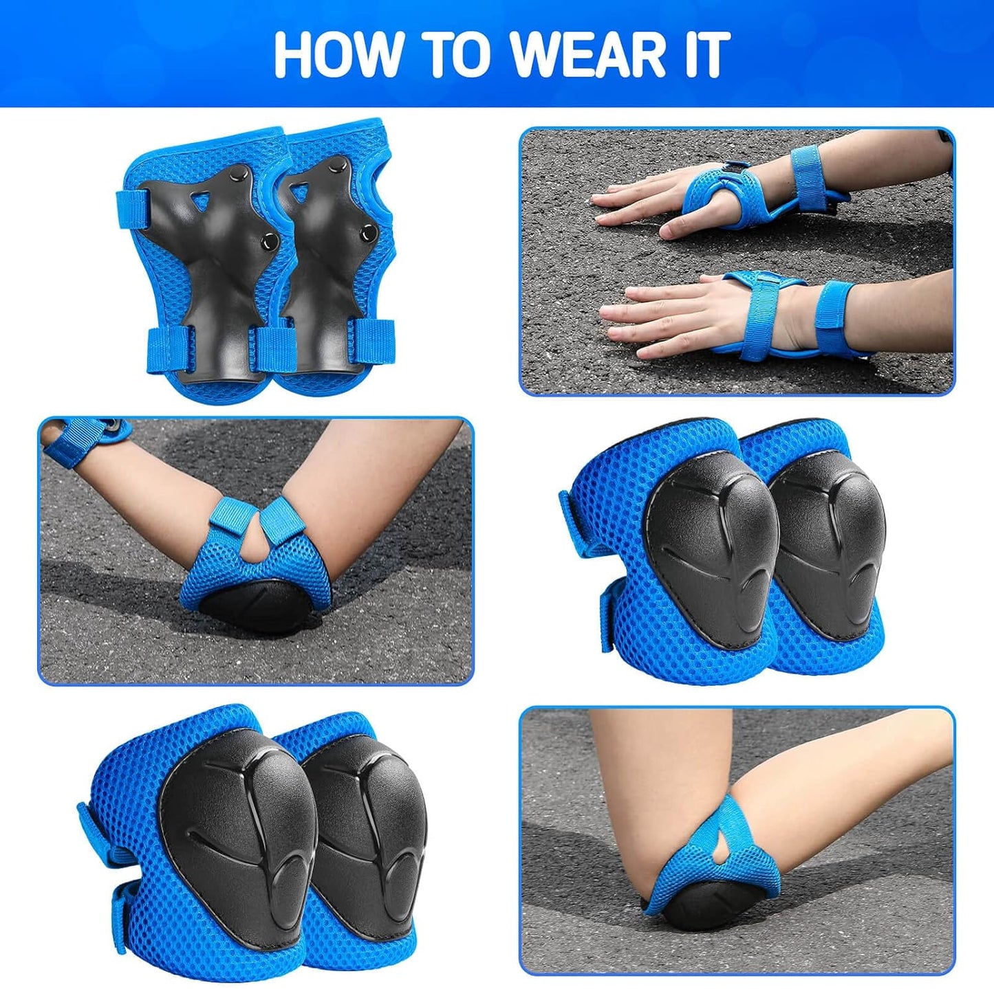 Kids Protective Gear Set Knee Pads for Kids 3-14 Years Toddler Knee and Elbow Pads with Wrist Guards 3 in 1 for Skating Cycling Bike Rollerblading Scooter