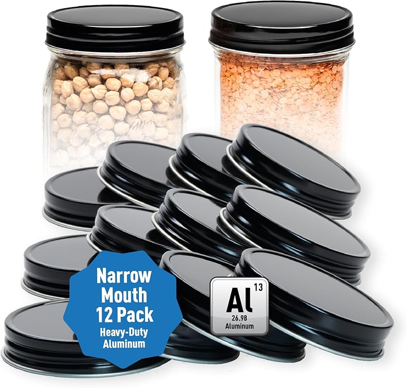 AllSpice Rust-Proof Narrow Mouth Aluminum Metal Mason Jar Lids Leak-Proof 12-Pack (Red Narrow)