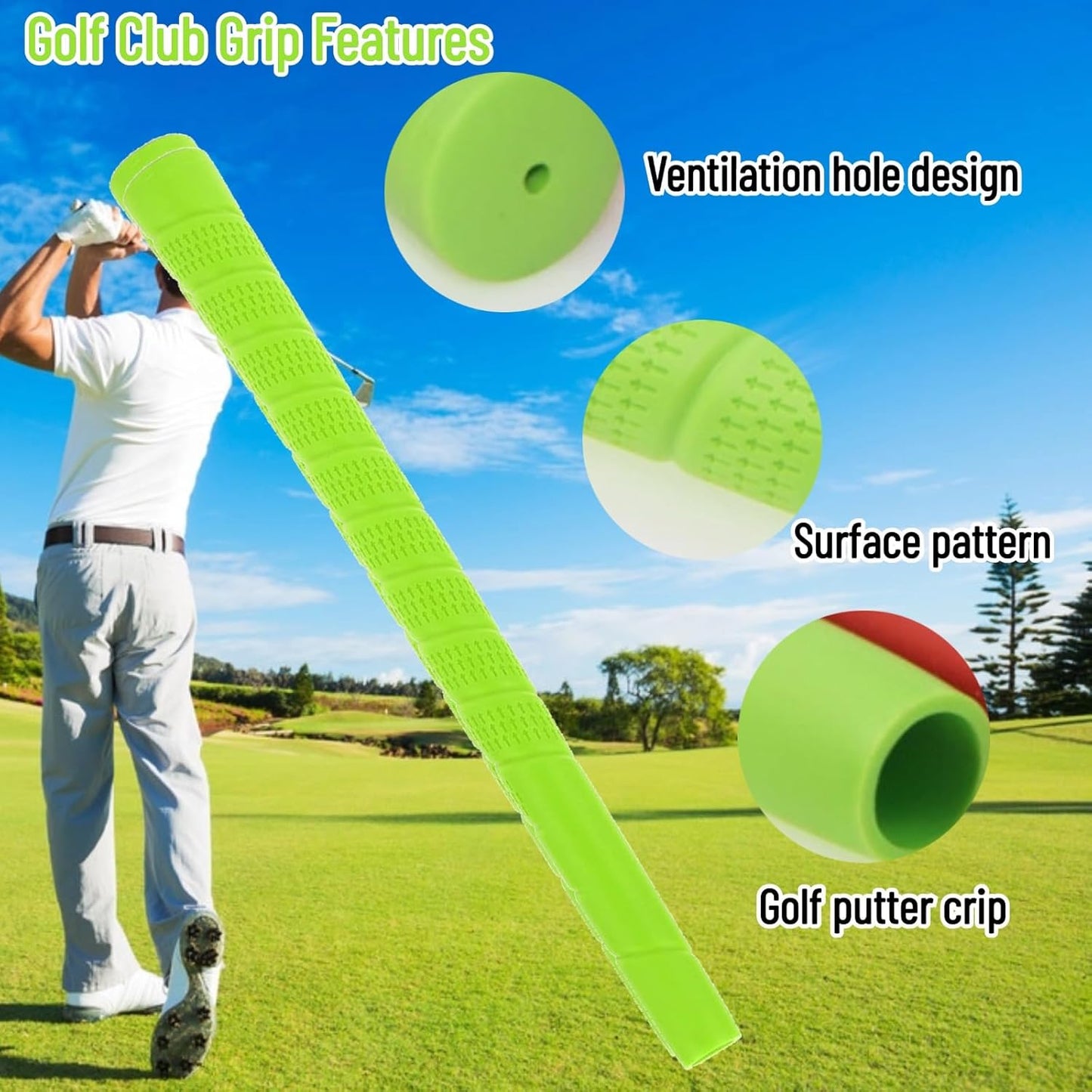 Golf Grip, Anti Slip Rubber Golf Putter Grip Breathable for Children Beginner Training(green)