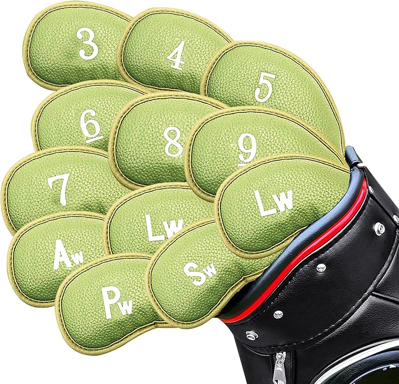FINGER TEN Golf Iron Head Covers Value 12 Piece Set, Synthetic Leather Deluxe Club Headcover, Universal Fit Main Iron Clubs Gift Set
