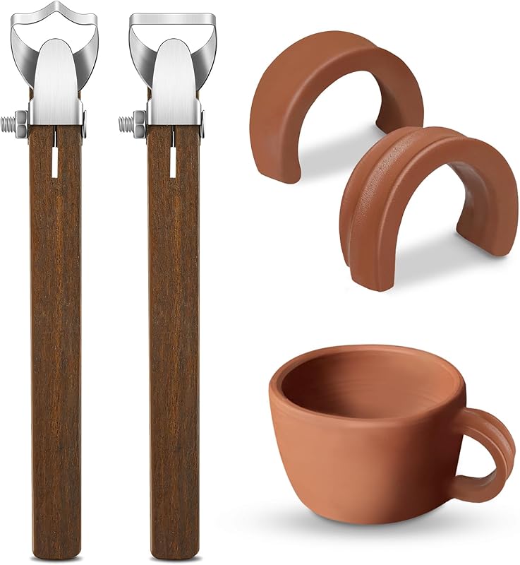 Therwen 2 Pcs Sculpture Scraper Pottery Carving Tool Pottery Cup Handle Shape Clay Extruder Tool Teacup Mug Handgrip Clay Cutters with Wooden Handle for Ceramic Sculpture Craft(Classic Style)