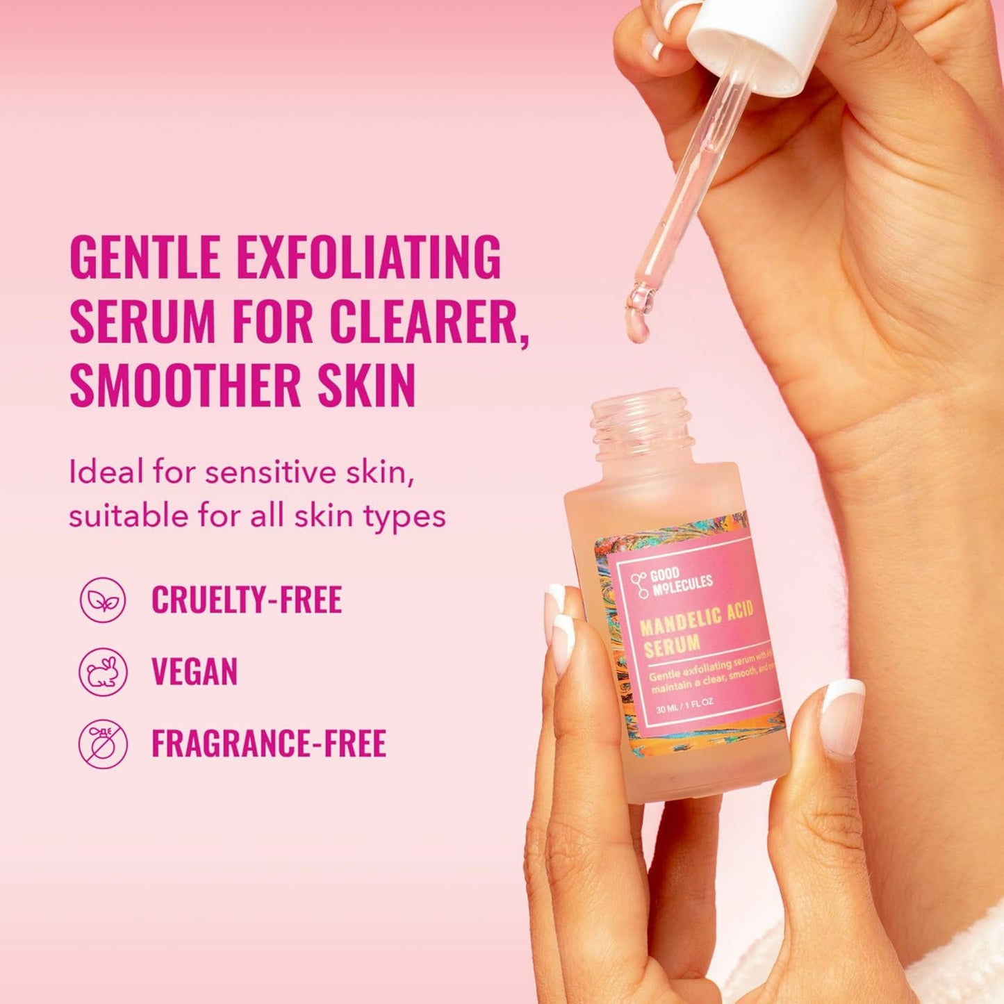 Good Molecules Mandelic Acid Serum - Gentle Face Exfoliator Serum with Ultra Hydrating Hyaluronic Acid - Exfoliating PHAs to Brighten Skin - Skin Care For Face