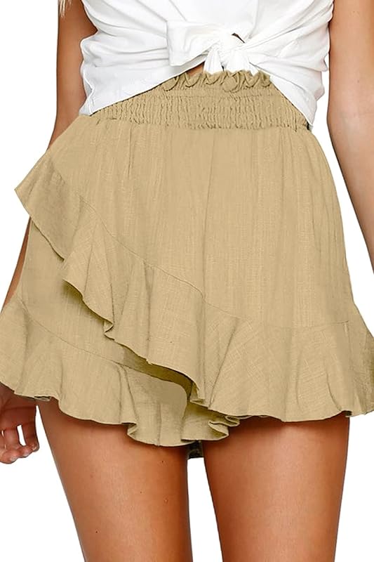FRTROIN Skorts Skirts for Women Fashion Mini Wrap Skirt Flowy Linen Cotton High Waisted Shorts for Summer