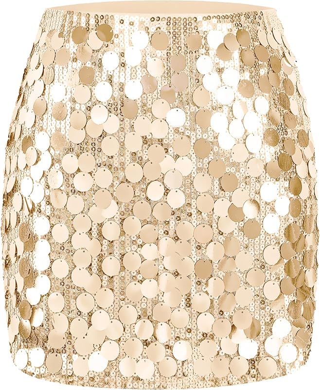 Maner Women's Sequin Skirt Sparkle Stretchy Bodycon Mini Skirts Night Out Party