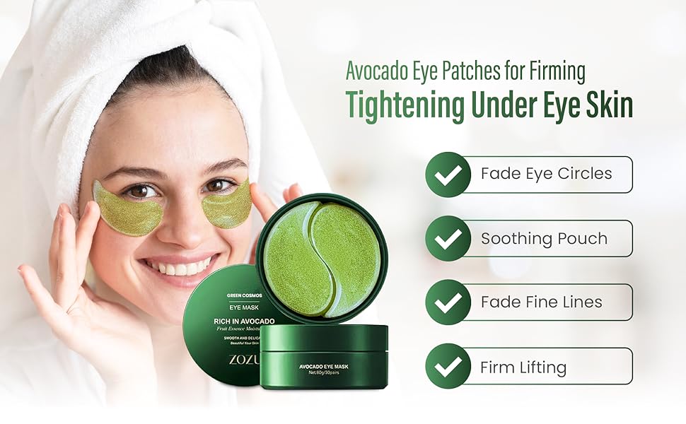 Green Cosmos. 24k Under Eye Patches - 30 Pairs - Under Eye Mask for Eye Care,Hydrating Moisturizing Eye Mask Patch Under Eye Patches for Dark Circles and Puffiness (Avacado)