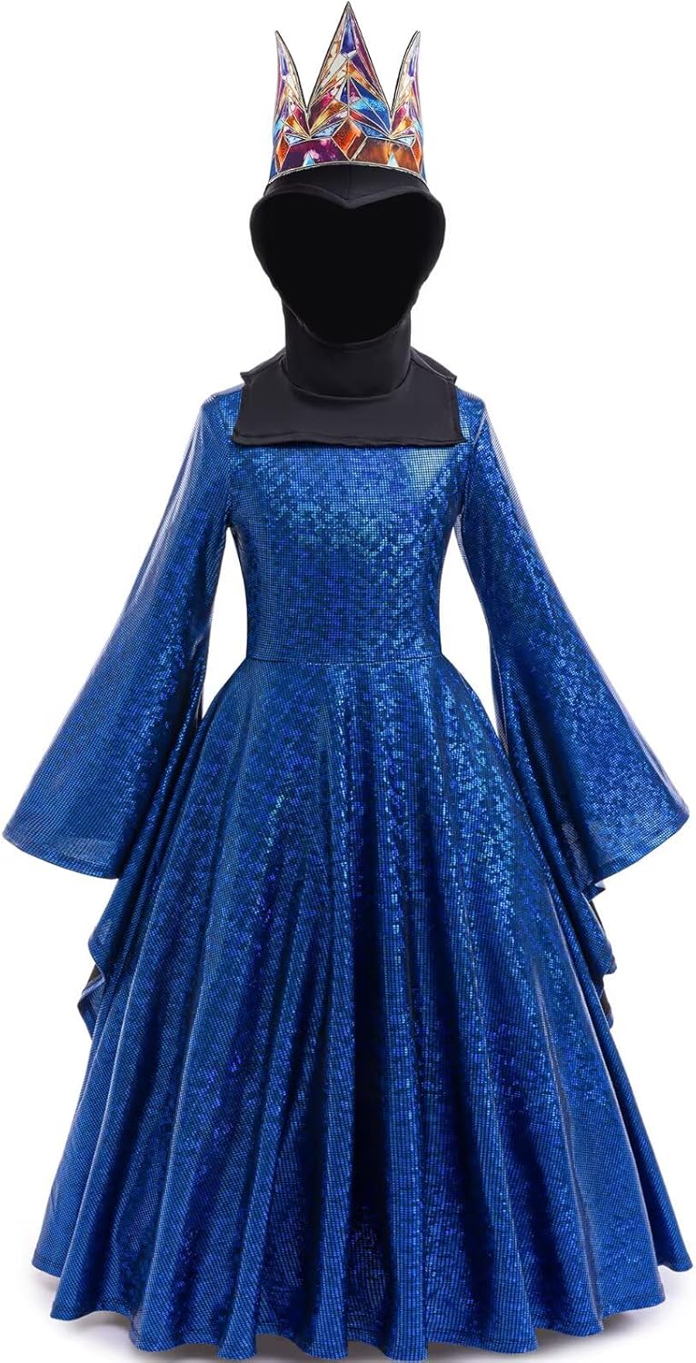 Evil Queen Costume for Girls Halloween Cosplay Clasic Dress Up 4PCS Set