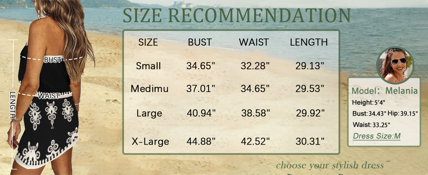 SAUKOLE Summer Dress for Women Strapless Beach Cover Ups Boho Sundress Mini Dress Drawstring Waist with Pockets
