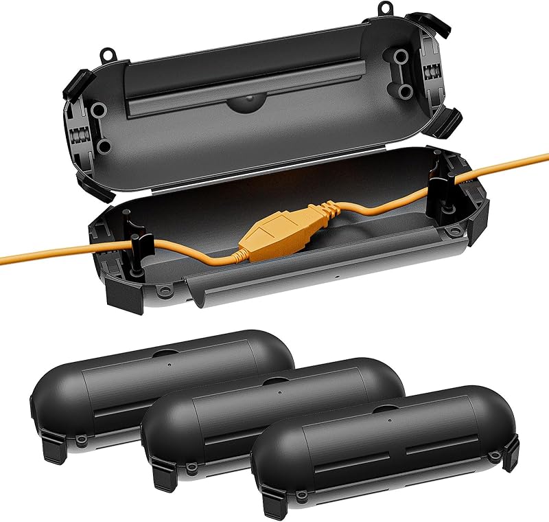 Iwillink 4 Pack Outdoor Extension Cord Safety Cover with Waterproof Seal, Weatherproof Power Cord Cover, Protect Outdoor Outlet, Christmas Holiday Decoration Light - Black