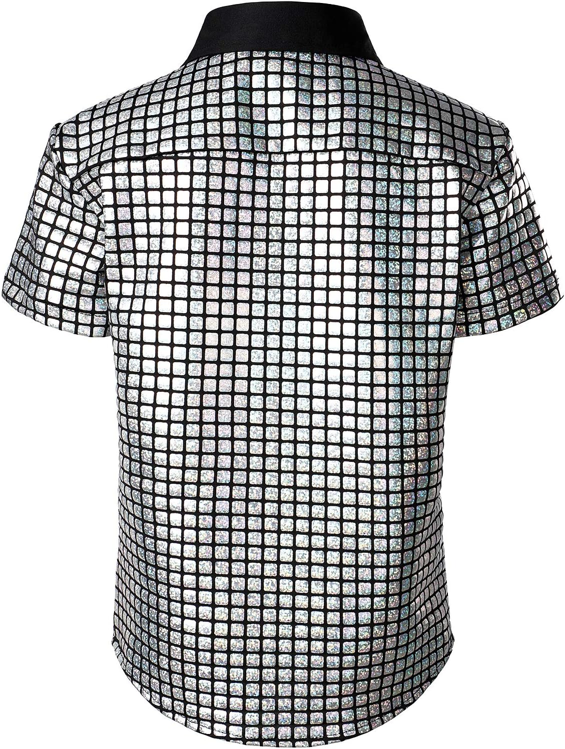 JOGAL Boy's Dress Shirt Sequins Button Down Shirts 70s Disco Party Costume