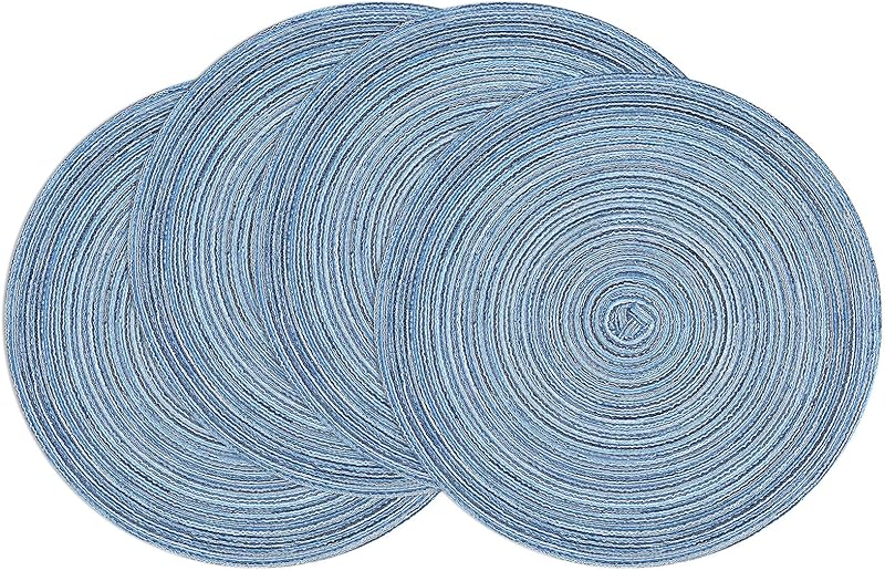 SHACOS Round Braided Placemats Set of 4 Round Table Mats for Dining Tables 15 inch Washable Kitchen Table Place Mats Indoor (Beige, 4)