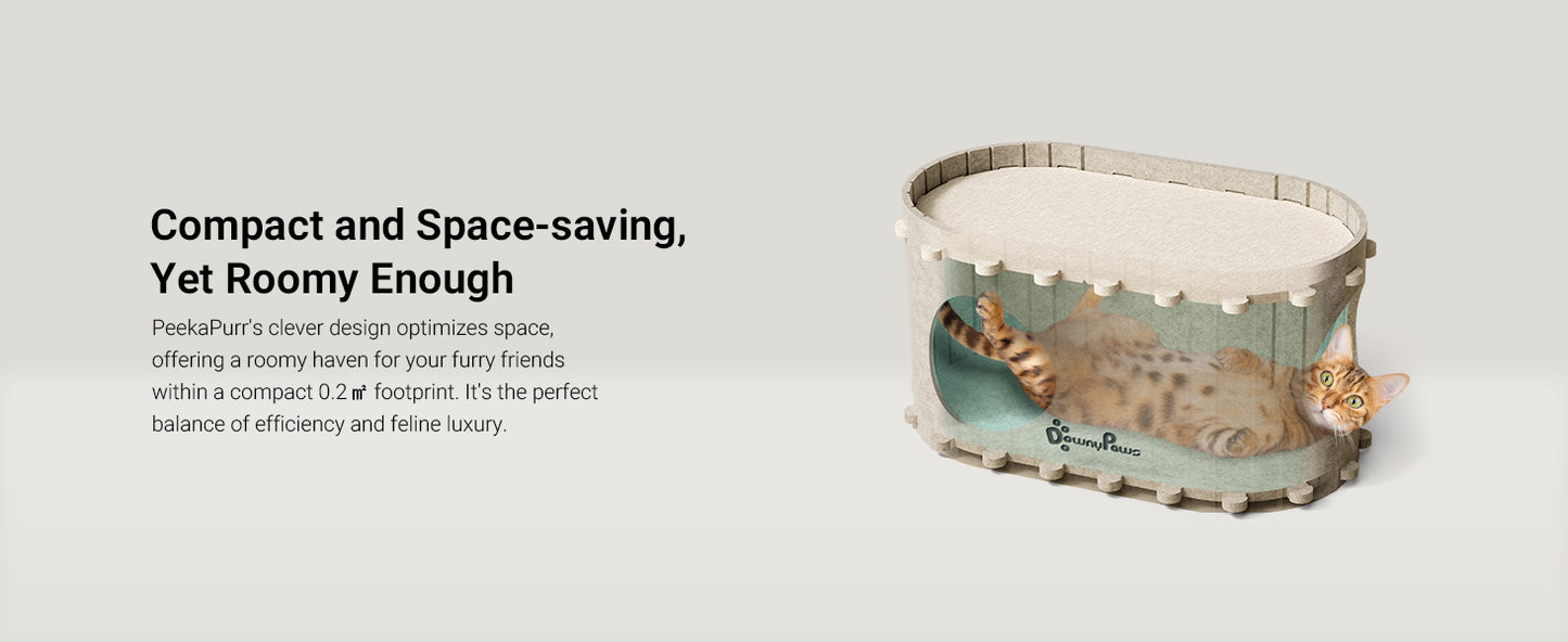 DownyPaws Cat House for Indoor Cats, Cat Bed Cave for Multiple & Large Cats Up to 22 Lbs, Scratch Resistant Peekaboo Cat Caves, Foldable Cat Tunnel Enclosed Bed, PeekaPurr, Cream