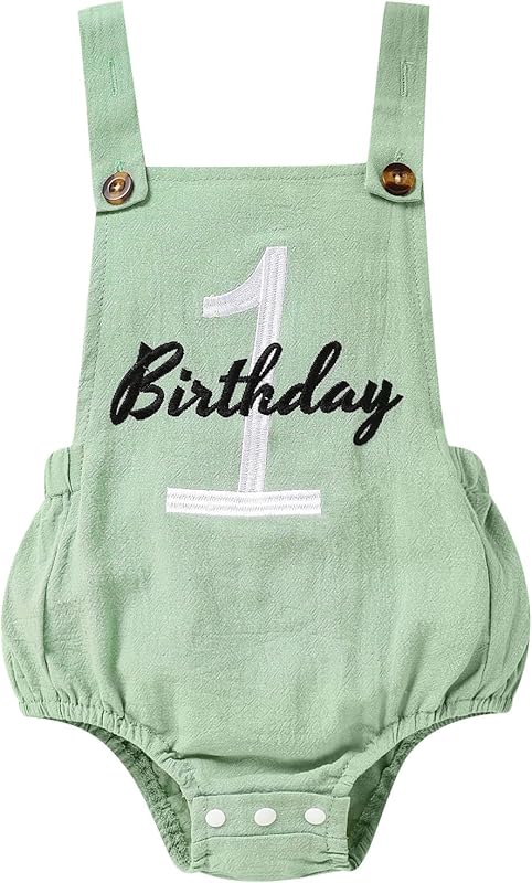 Baby Boys Girls 1st Birthday Romper Baby First Birthday Outfit Boy Solid Color Jumpsuit Cake Smash Outfit