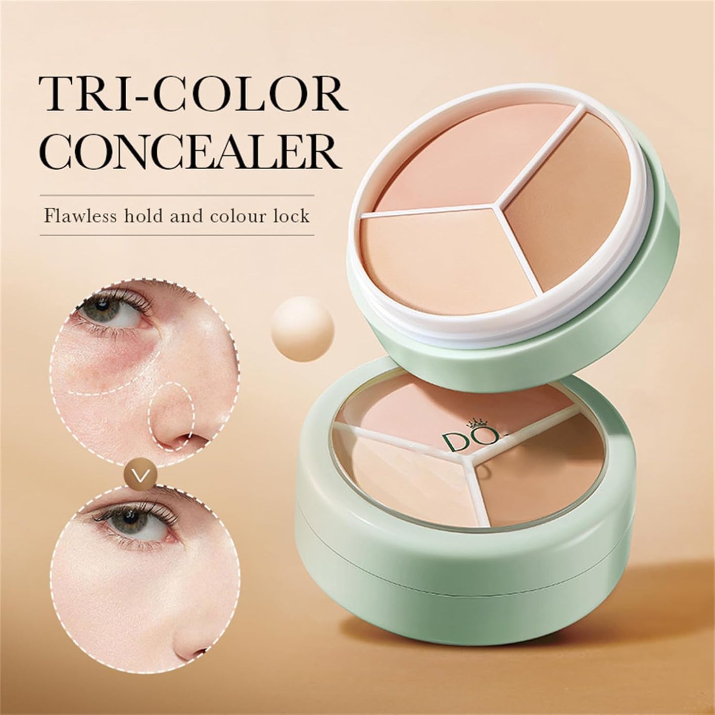 Artistic Tri-Color Concealer Palette Waterproof Tri Color Foundation Cover Full Coverage Face Concealer Makeup Highlight Contour Palette (1 Pack)