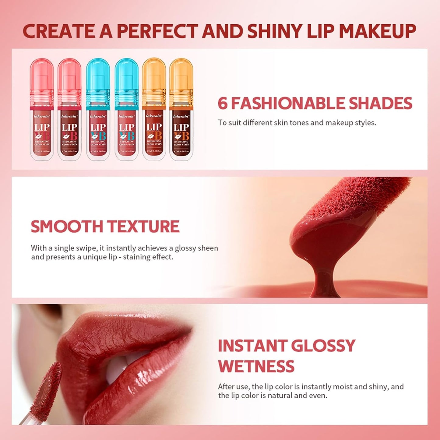LIP VB Hydrating Lip Gloss Stain - 12HR Glossy Plump & Waterproof Moisture Lock, Non-Sticky Lip Treatment for Dry Lips Revival, Daily Wear & Night Care (Dripping In Rose)