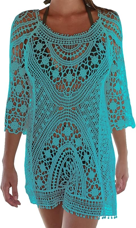 TMEOG Strandkleider Damen Kurze Kleid Badeanzug Bikini Spitze Crochet Cover Up
