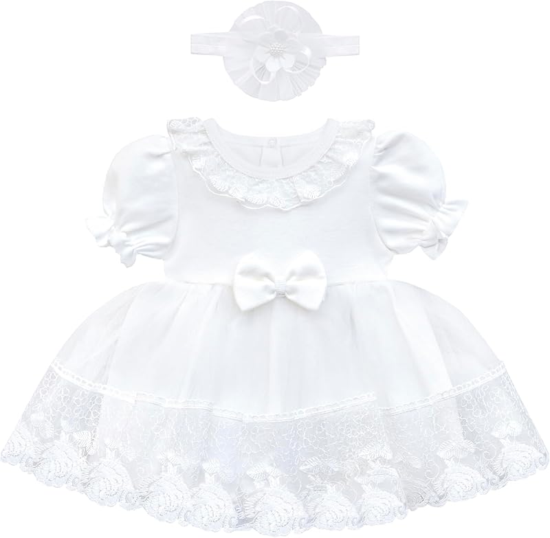 Lilax Baby Girls' Lace Floral Embroidered Dress, Christening Baptism Dress