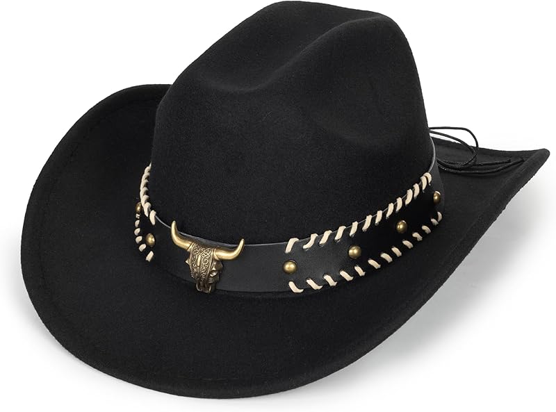 Western Cowboy Hat for Men Women Classic Roll Up Fedora Hat with Buckle Belt(Size:S-M)