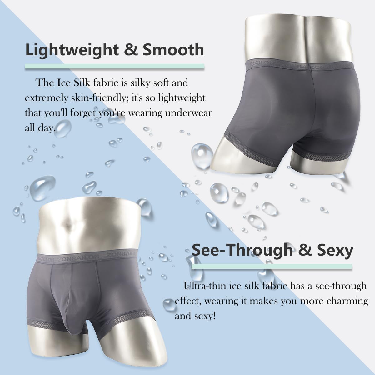 Men's Sexy Underwear Ice Silk Sheer Boxer Briefs See Through Mesh Ultra Thin Transparent Trunk