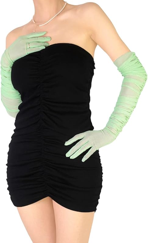 Women's Sexy Sheer Gloves Mesh Tulle Super Long Gloves Opera Christmas Costume Party Dance Glove