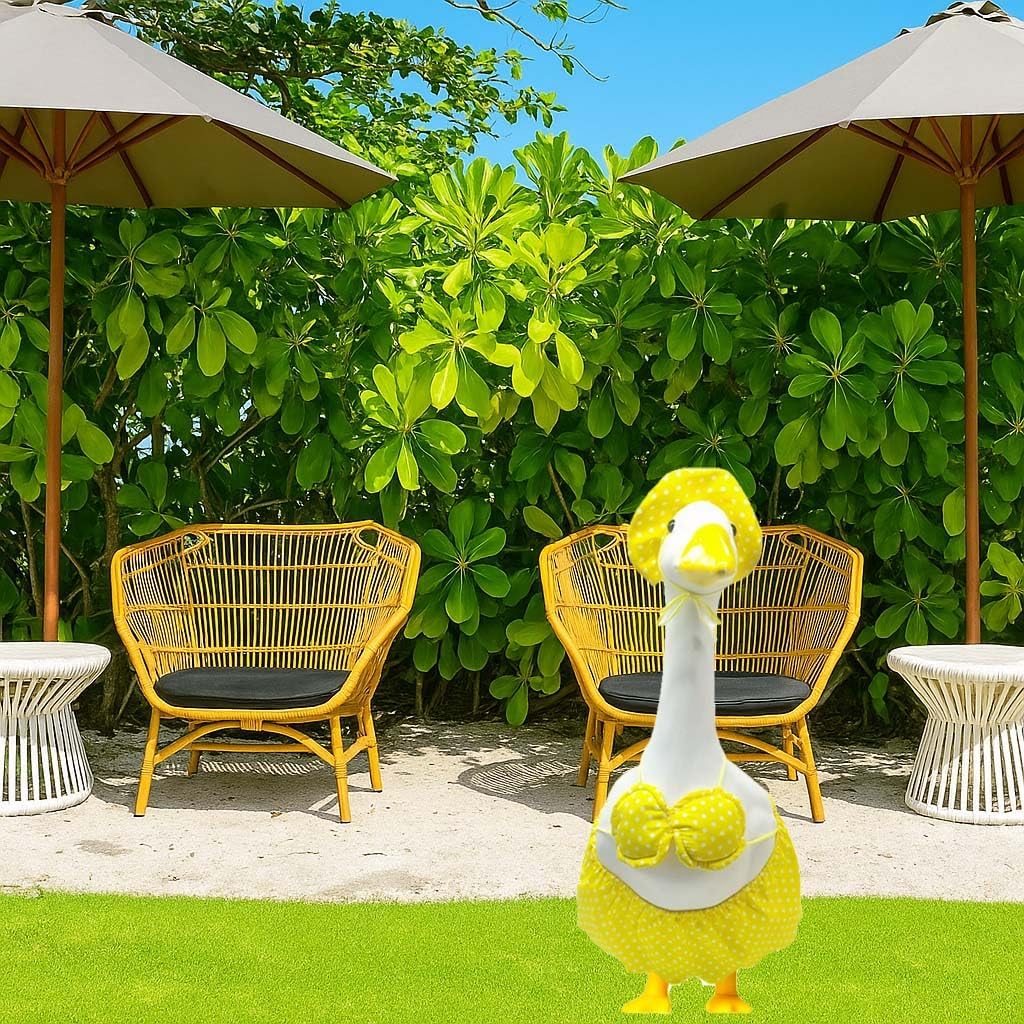 Porch Goose Summer Outfit, Porch Goose Clothes with Yellow Polka Dot, for 23"/17" Lawn Goose Statue,Goose Clothes for Yard Goose