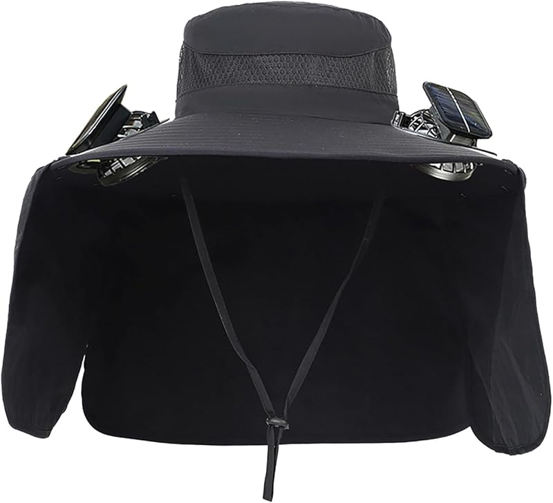 Outdoor Wide Brim Sun Hat with 2 Solar Fan - 2025 Sun Bucket Hat for Men Women, UPF 50+ Bucket Fishing Beach Hat Fan Built in