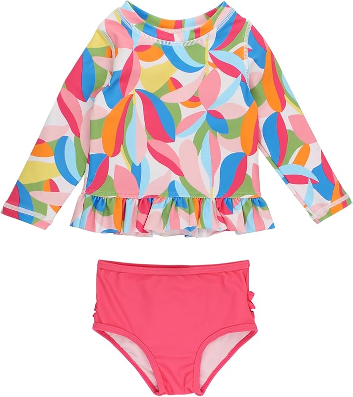 RuffleButts Baby/Toddler Girls Long Sleeve Rash Guard UPF50+ Sun Protected Bikini Swimsuit