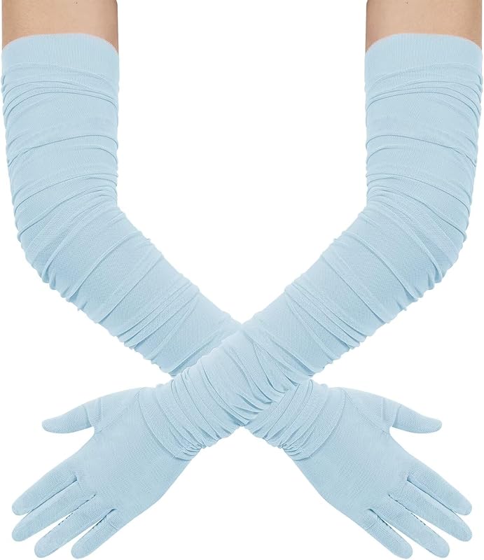Hazhlko Women's Super Long Stretchy Ruched Mesh Tulle Sheer Gloves Costume Opera Party 1920's Dance Gloves
