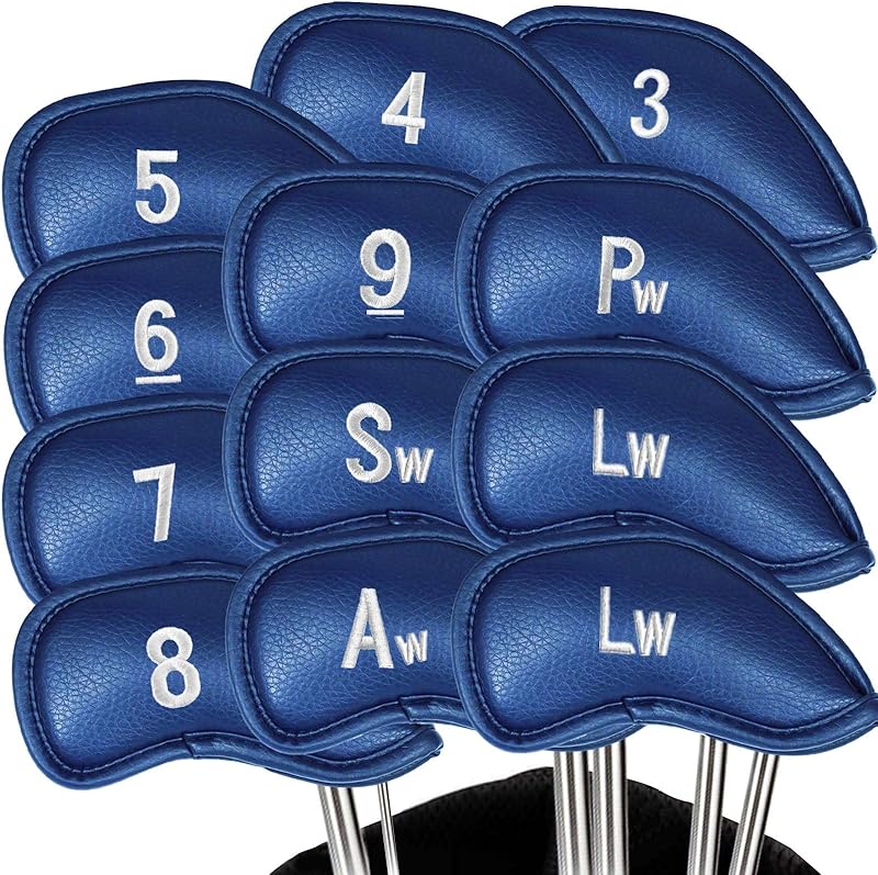 FINGER TEN Golf Iron Head Covers Value 12 Piece Set, Synthetic Leather Deluxe Club Headcover, Universal Fit Main Iron Clubs Gift Set