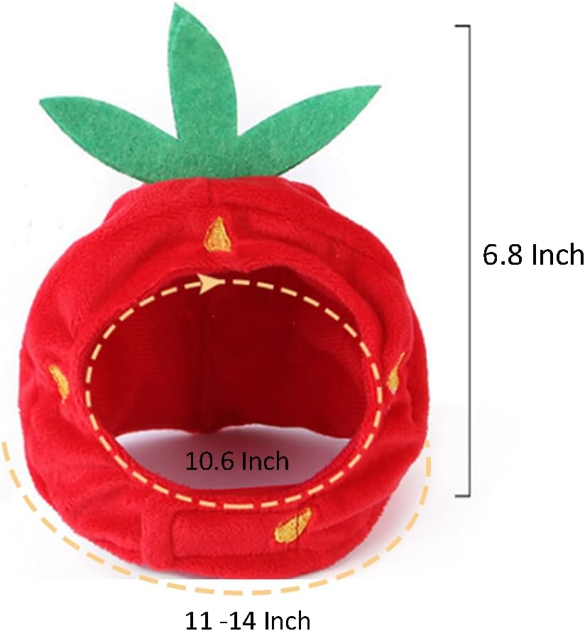 XS Dog Halloween Costume Adjustable Cat Strawberry Hat Cute Pet Headgear Puppy Warm Cap Head Accessories for Small Dogs Kitten Rabbit (Strawberry)