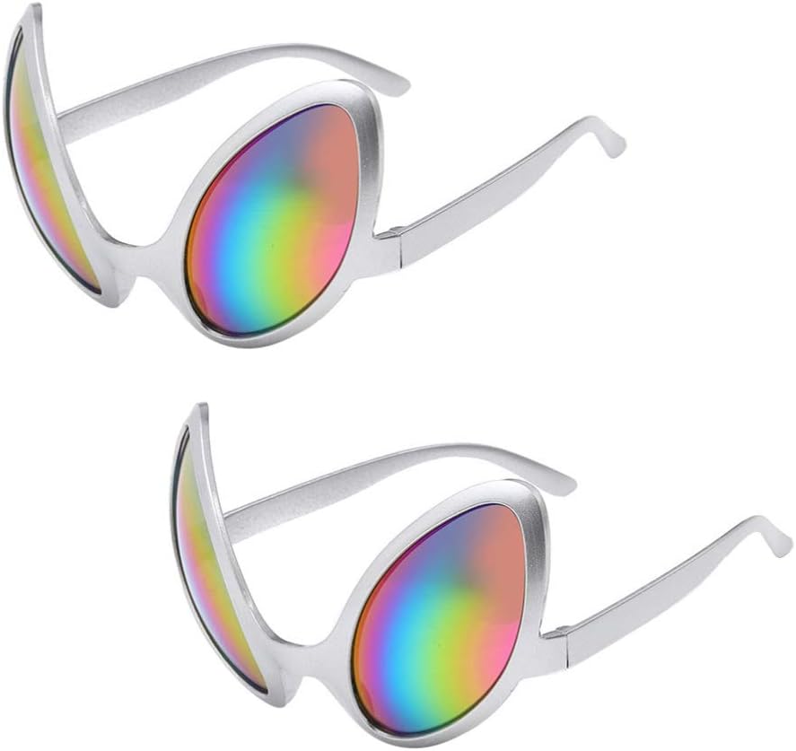 NUOBESTY 2Pcs Alien Glasses Sliver Plastic Alien Sunglasses Alien Eyeglasses Alien Costume Accessories for Halloween Party Favors Green Glasses