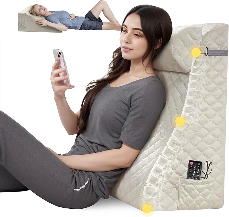 Daneey Reading Pillow for Bed Adult, Back Pillow for Bed Sitting Up, Back Support Pillow with Adjustable Headrest,Memory Foam Pillows for Abdomen, Lumbar, Back, Gray, 14.6 * 10 * 24IN